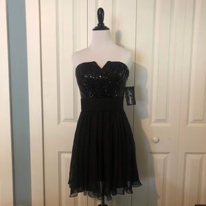 Black La Femme Sequined Chiffon A-Line Dress